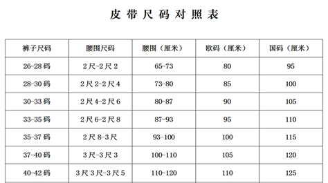 皮帶尺寸表的對照表(女士皮帶尺寸表的對照表)縮略圖
